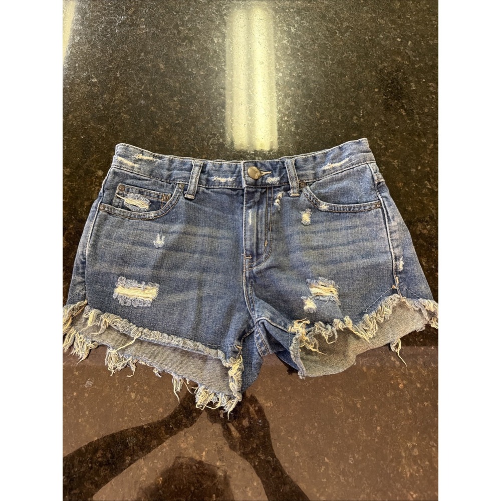 Free People Denim Cut Off Shorts Sz 25 Raw Hem Distressed Blue Jean 100% Cotton